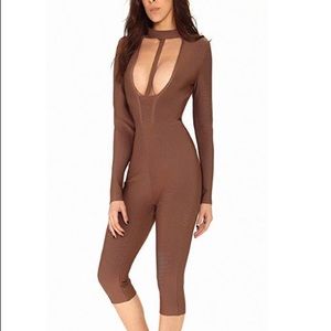 “Cocoa” Brown Bandage Bodycon Jumpsuit